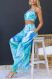 Printed Crop Cami Top and Wide Leg Pocketed Pants Set