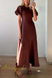 Round Neck Short Sleeves Swing Maxi Dress