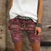 Margovil Elastic Waist Buttons Skinny Camo Shorts