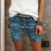 Margovil Elastic Waist Buttons Skinny Camo Shorts