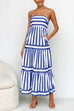 Margovil Spaghetti Strap Tiered Color Block Striped Maxi Dress