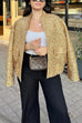 Margovil Stand Collar Zip Up Pocketed Sequin Jacket