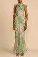 Halter Open Back Sleeveless Floral Print Maxi Dress