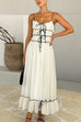 Margovil Spaghetti Strap Frill Trim Tie Bow Maxi Dress