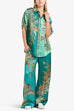 Margovil Roll Up Short Sleeves Shirt and Wide Leg Pants Printed Satin Set