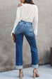 Margovil High Waist Straight Leg Ripped Denim Pants