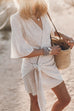 Margovil V Neck Tie Knot Cotton Linen Wrap Mini Dress