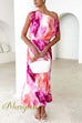 One Shoulder Waisted Tie Dye Maxi Vacation Dress