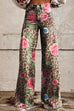 Margovil Leopard Floral Print Wide Leg Pocketed Pants