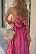 Margovil Halter Neck Open Back Striped Ruffle Maxi Vacation Dress