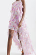 Sleeveless Ruffle Trim High Low Hem Floral Print Maxi Dress