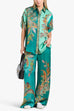 Margovil Roll Up Short Sleeves Shirt and Wide Leg Pants Printed Satin Set