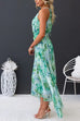 Margovil V Neck Waisted Cut Out Floral Pleated Maxi Dress