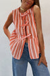 Margovil Crewneck Sleeveless Striped Ruffle Bow Top