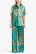 Margovil Roll Up Short Sleeves Shirt and Wide Leg Pants Printed Satin Set