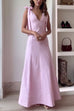 V Neck Bow Shoulder Sleeveless Swing Maxi Dress