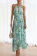 Margovil V Neck Waisted Cut Out Floral Pleated Maxi Dress