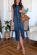 Button Down Sleeveless Denim Midi Dress