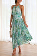 Margovil V Neck Waisted Cut Out Floral Pleated Maxi Dress