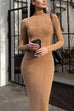 Margovil Mockneck Long Sleeves Bodycon Knit Maxi Dress