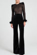 Margovil Feather Cuffs Bell Bottom Velvet Splice Jumpsuit