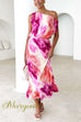 One Shoulder Waisted Tie Dye Maxi Vacation Dress