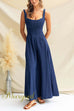 Adjustable Strap Sleeveless Denim Swing Maxi Dress