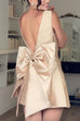 Sleeveless Bow Knot Backless Satin Mini Party Dress