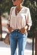 Margovil V Neck Roll Up Long Sleeves Blouse Shirt