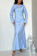 Margovil Round Neck Long Sleeves Satin Maxi Party Dress