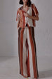 Margovil Striped Short Sleeves Button Down Shirt Wide Leg Pants Set