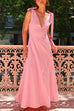 V Neck Bow Shoulder Sleeveless Swing Maxi Dress