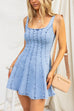 Adjustable Strap Square Neck A-line Denim Mini Dress