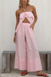 Margovil Strapless Ruffle Slit Top Elastic Waist Wide Leg Pants Set