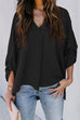 Margovil V Neck Roll Up Long Sleeves Blouse Shirt