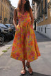 Spaghetti Strap Pocketed Floral Print Midi Holiday Dress