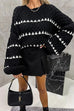 Margovil Lantern Sleeves Color Block Chunky Knit Sweater