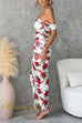 Off Shoulder Ruched Slit Rose Print Bodycon Maxi Dress