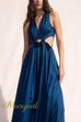 Deep V Neck Drawstring Cut Out Sleeveless Maxi Dress