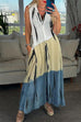 Margovil V Neck Sleeveless Color Block Printed Maxi Swing Dress