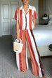 Margovil Striped Short Sleeves Button Down Shirt Wide Leg Pants Set