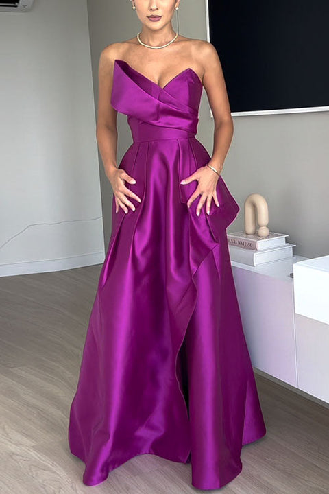 Strapless Empire Waist Swing Maxi Party Dress