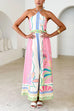 Halter Lace-up Backless Rio Print Maxi Dress