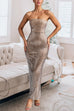 Margovil Strapless Back Slit Rhinestone Bodycon Maxi Party Dress