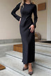 Margovil Round Neck Long Sleeves Satin Maxi Party Dress