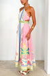 Halter Lace-up Backless Rio Print Maxi Dress