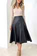 Margovil High Waist Faux Leather A-line Flare Midi Skirt