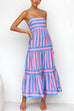 Margovil Spaghetti Strap Tiered Color Block Striped Maxi Dress