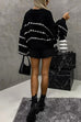 Margovil Lantern Sleeves Color Block Chunky Knit Sweater