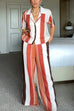 Margovil Striped Short Sleeves Button Down Shirt Wide Leg Pants Set